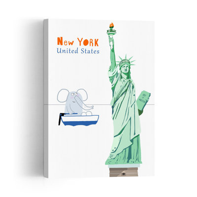 Statue Of Liberty Elephant Whimsical Abstract Contemporary Elephant City Architecture Wall Art Print 1 Piece Wrapped Canvas Wall Art