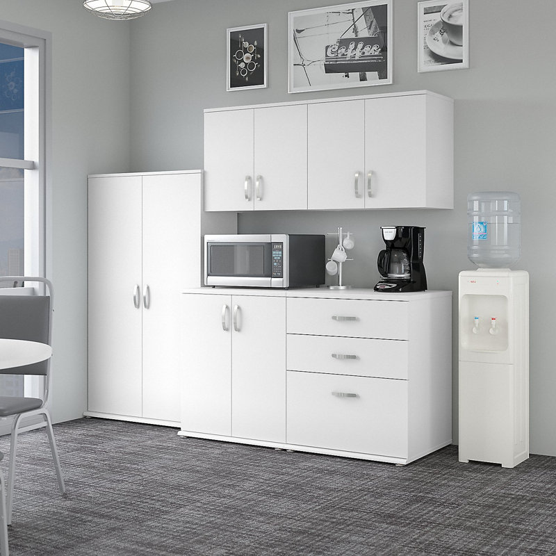 Universal Storage 92W 5 Piece Modular Storage Set with Floor and Wall Cabinets, White
