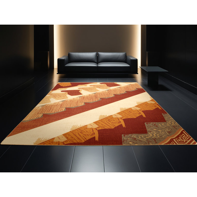 Machine Washable Wilkerson Tamales Global Inspired Block Print Rug in Brown – LightBrown Binding, 8x12