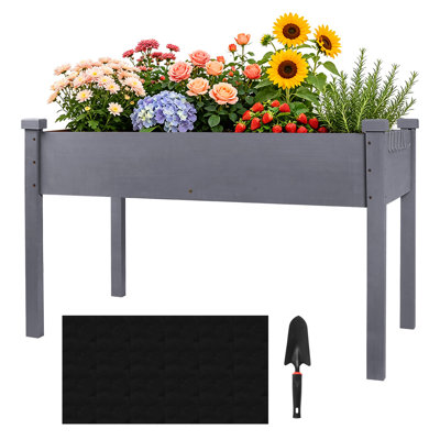 29.92" Tall Rectangular Solid Wood Outdoor Raised Garden Bed