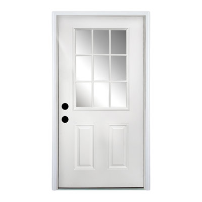 36 in. x 80 in. White Fiberglass Front Entry Door with Frosted Glass