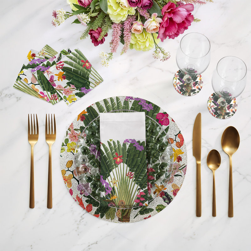 Fantasy Tropical Vegan Leather Round Beaded Placemat