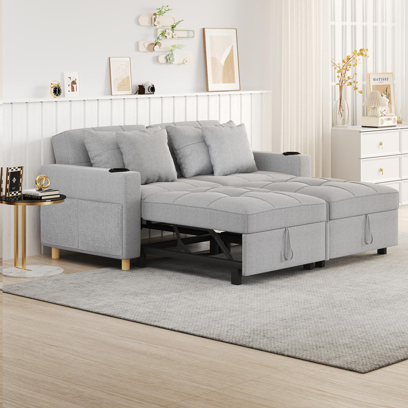 Borchert 2 Seater Fabric Sofa Bed, Grey Linen