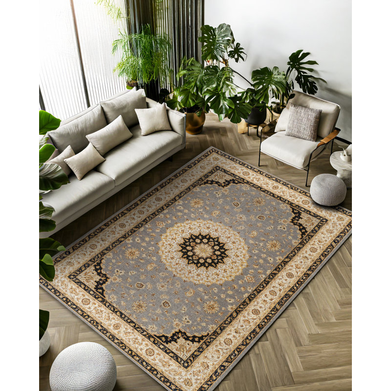 Harem Collection Digital Print Cotton-Polyester Brown Gray Oriental Rug, Rectangle 5'3" x 6'7"