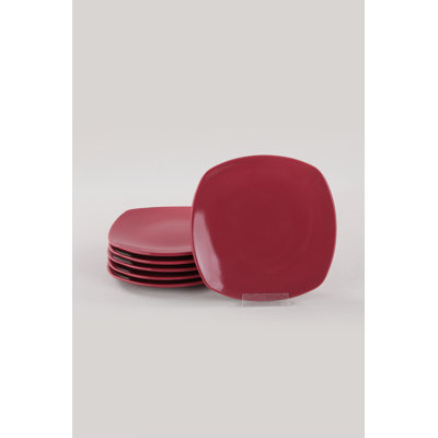 Elegant Ceramic Dessert Plate Set (6 Pieces), Red, 8.7 x 8.7 x 0.9 inches | 100% Ceramic, Microwave & Dishwasher Safe | Perfect for Serving Cakes, Desserts & Appetizers, Stylish & Durable Design