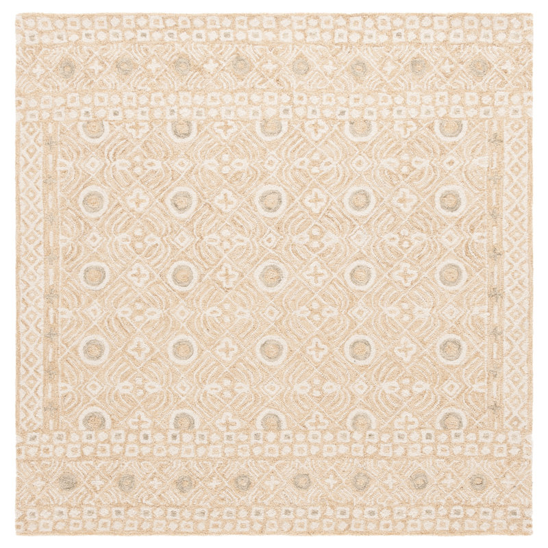 Tapis géométrique en laine / coton touffeté à la main Melindasue, Carré 5 pi