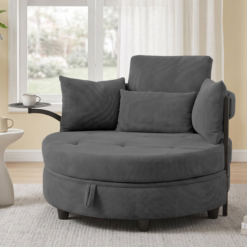 Fauteuil demi-tonneau de 50 po avec table d'appoint et rangement sous le siège, Gris foncé