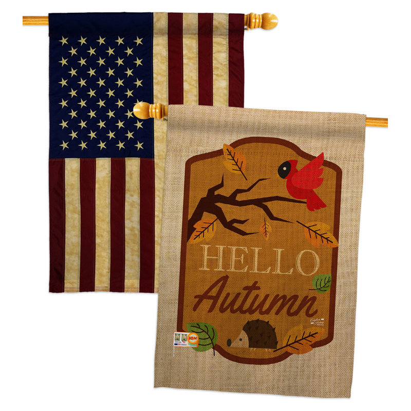 Drapeau de maison en polyester 40 x 28 po Hello Autumn