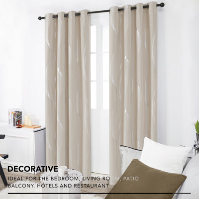 Spurgh Sliver Wave Foil Print Blackout Thermal Grommet Curtain Panels (Set of 2)