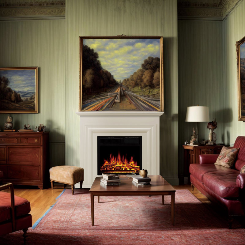 35.35“ Electric Fireplace with Remote Control, Beige