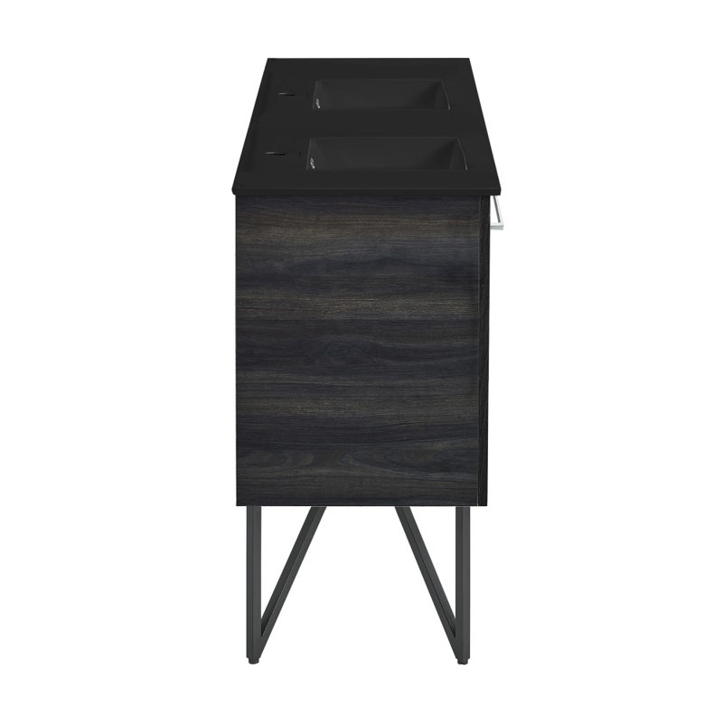 Anneco Meuble-lavabo double en noyer noir avec comptoir en céramique noir