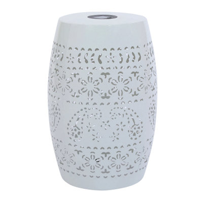 Solar Side Table With Built-In Solar Battery,Stunning Flower Pattern At Night,Eco-Friendly And Energy Efficient Outdoor Furniture Ideal,For Patios Gardens And Backyards(White)
