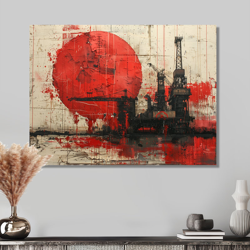 Impression d'art mural rouge noir et pétrochimie, Métal métal, H 24 po x l 32 po x P 1 po