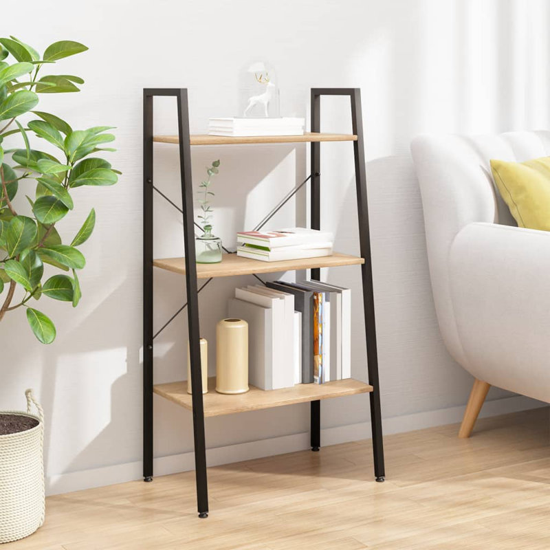 Fantasia Standing Shelf Storage Organiser Shelf Rack Ladder Shelf Bookshelf, Light Brown/Black, 108cm H x 56cm W x 35cm D