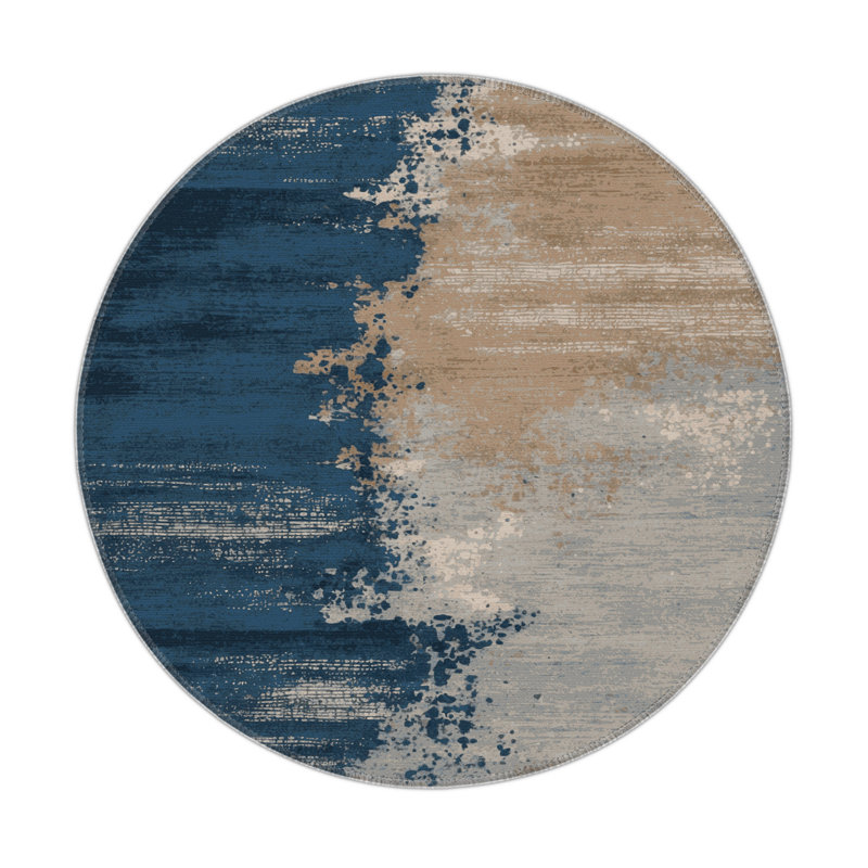 Tapis intérieur et extérieur gris Watercolor, Rond 5 pi