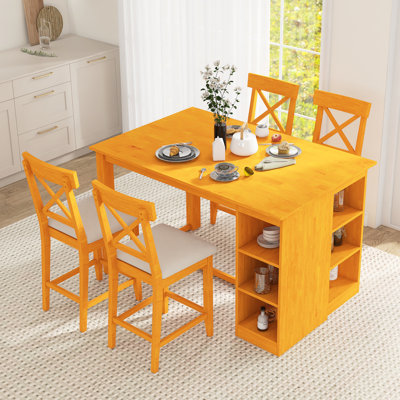 5-Piece Farmhouse Dining Table Set With 3-Tier Storage Shelves