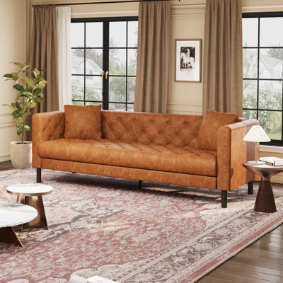 Canapé de 81 po en cuir, canapé Chesterfield à assise profonde capitonné à 3 boutons fait à la main