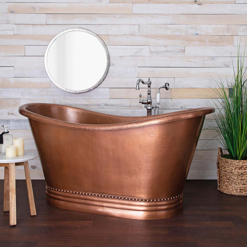 Baignoire de trempage autoportante en cuivre L 66 po x l 31 po