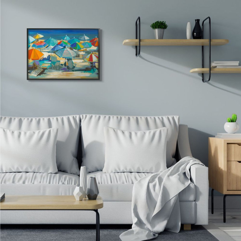 Paysage coloré bleu marin-impression d’art graphique, Giclée encadrée noir minuit, H 20 po x l 16 po x 1,5 po