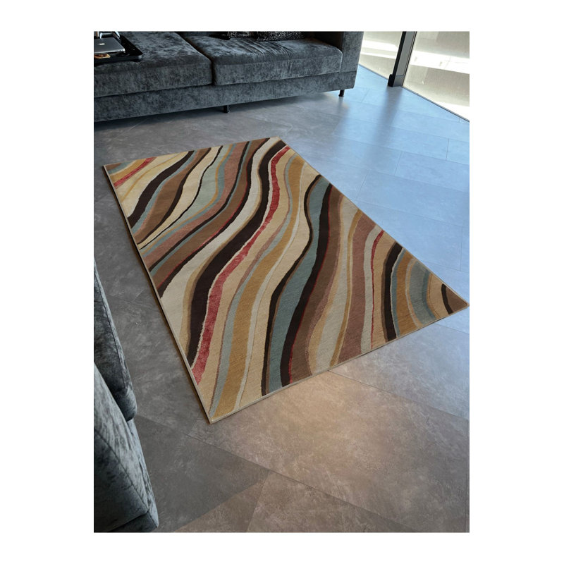 Tapis multicolore à rayures abstraites et ondulées, Rectangle 3 pi 3 po x 4 pi 11 po