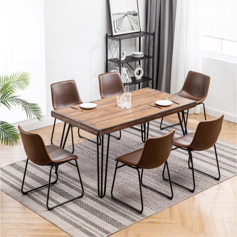 Aryven Industrial 7-Piece Dining Set, Antique Brown, Antique Brown