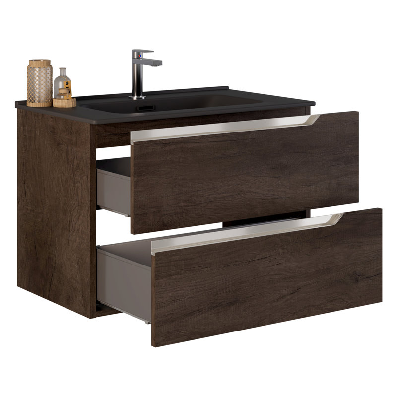 Meuble-lavabo simple 32 po Bates, Weathered Oak, 32", Black