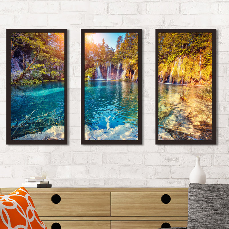 «Plitvice Lakes National Park, Comores», ensemble de 3 reproductions de photos encadrées, H 33,5 po x l 52,5 po x P 1 po