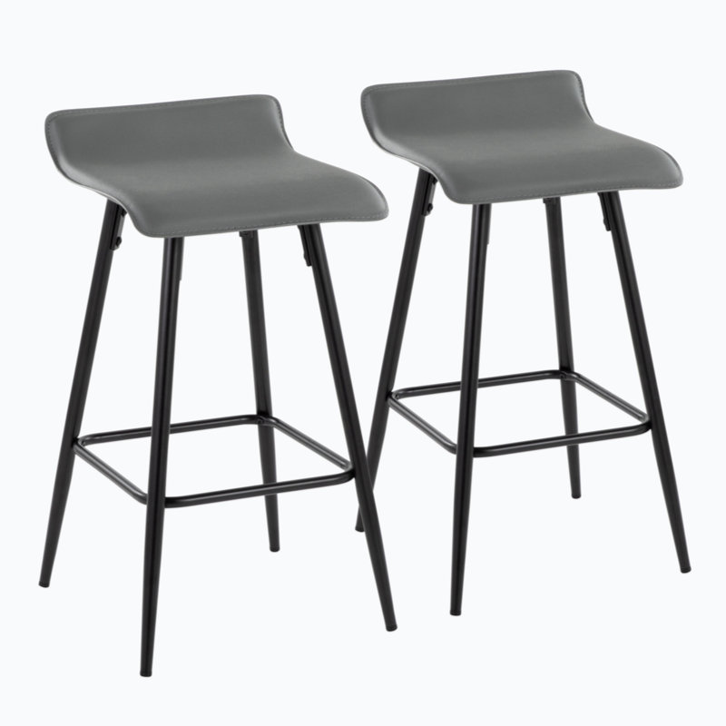Ale 26" Black Steel and Grey Faux Leather Contemporary Counter Stool - Set of 2