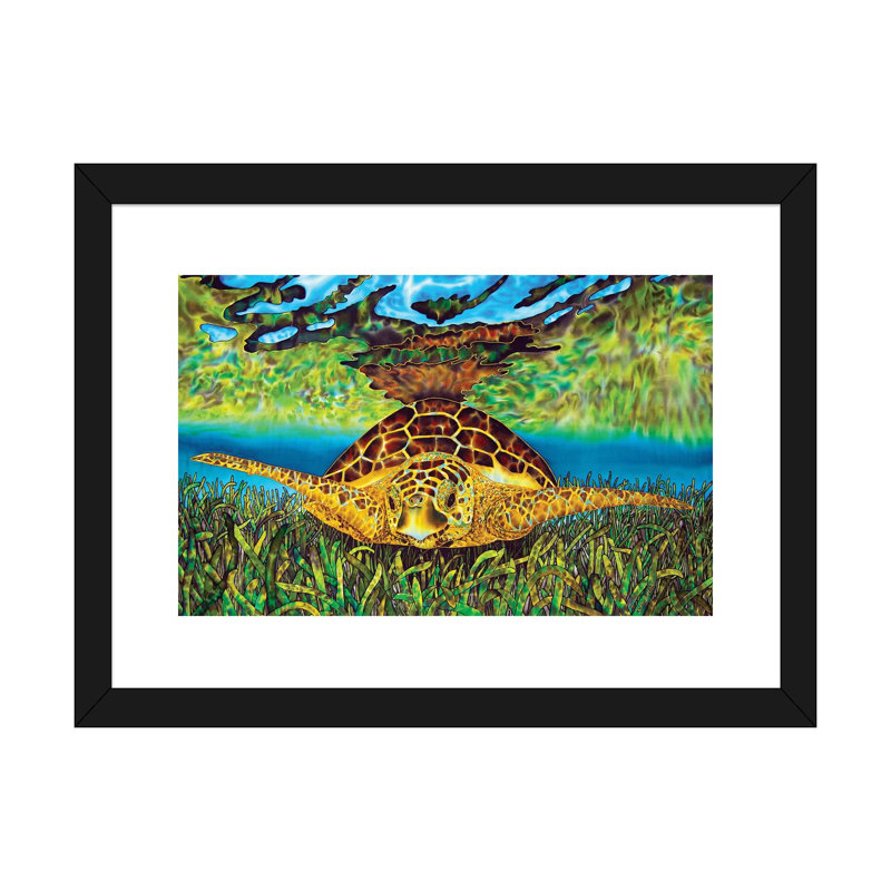 «Turtle Grass» par Daniel Jean-Baptiste - reproduction d'art, H 16 po x l 24 po x P 1 po, Papier encadré noir, Blanc