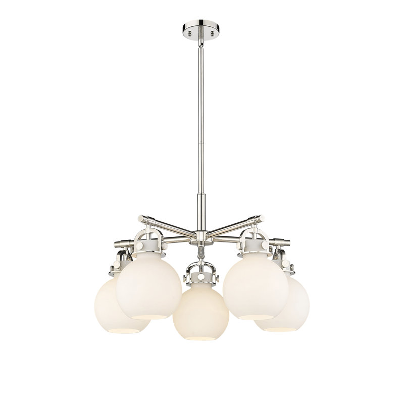 Lustre suspendu 5 lumières Ziyi, Blanc mat, Nickel poli