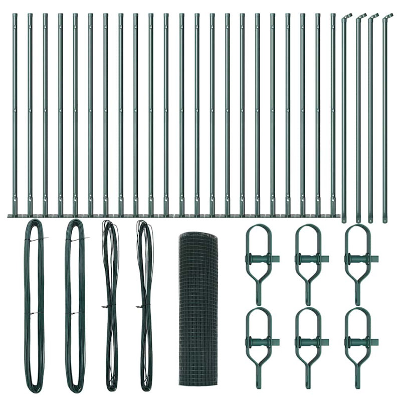 Vidaxl Fence With Posts Steel, Green, 60cm H x 5000cm W x 3.2cm D