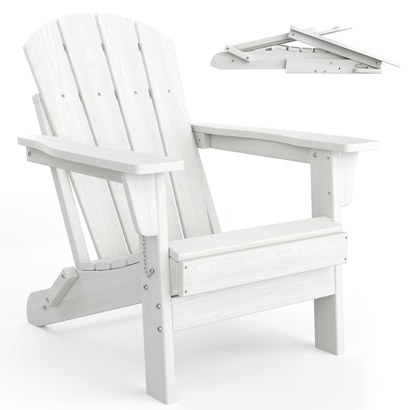 Ensemble de 2 chaises pliantes Adirondack avec table d'appoint, chaises d'extérieur en plastique PEHD avec texture de bois - 380 lb et résistant aux intempéries pour le foyer, la terrasse, la piscine, la cour - blanc