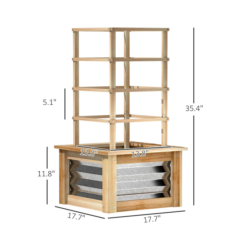 Galvanized Planter Box Elevated Garden Bed,Wooden Raised Garden Bed With Trellis,For Garden,Patio, Natural Wood