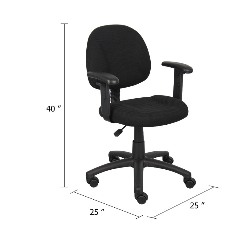 Chaise pivotante Jea, accoudoirs réglables, tweed noir, roues, Noir