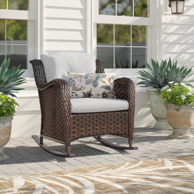 Alysan Outdoor Rocking Wicker Chair With Cushions by Lark Manor