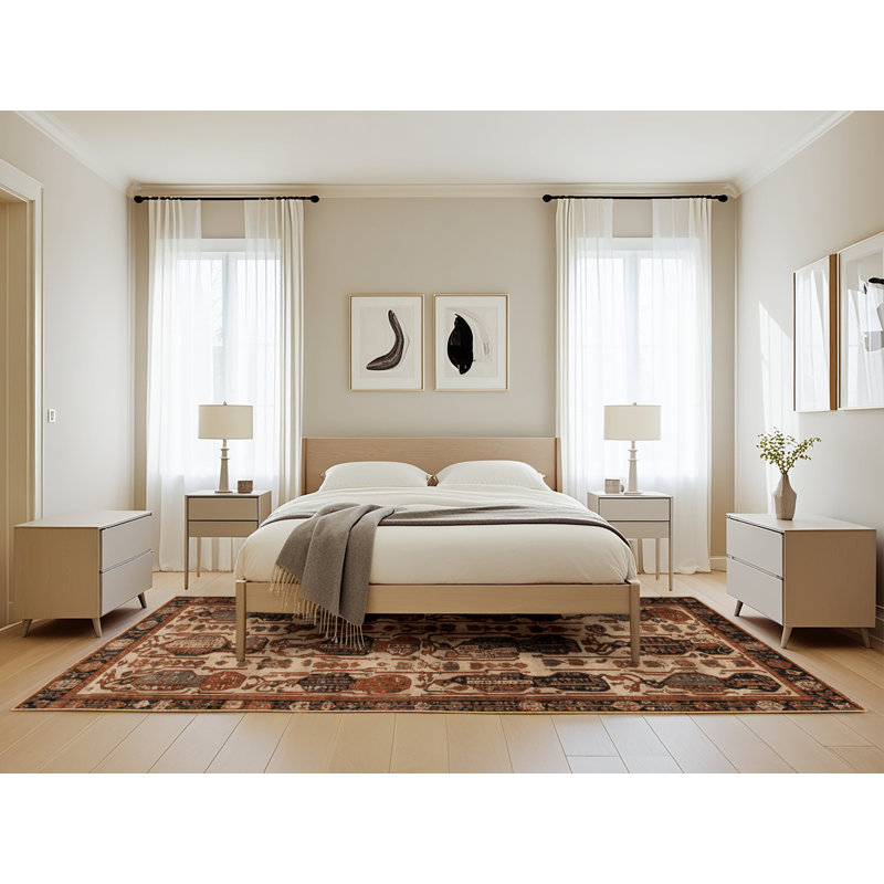 Machine Washable Turkish Brown Area Rug, Rectangle 5' x 8'