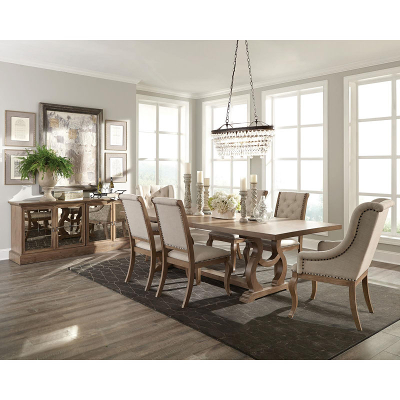 Chaise de salle à manger à dossier capitonné crème et orge, Beige
