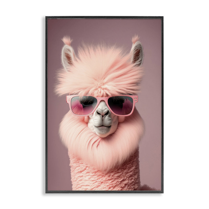 «Fluffy Pink Glam Alpaca», estampe numérique par Incado, H 18 po x l 12 po, Giclée encadrée noir minuit