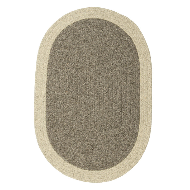 Tapis gris en laine tressé à bordure Rupert, Ovale 4 pi x 6 pi
