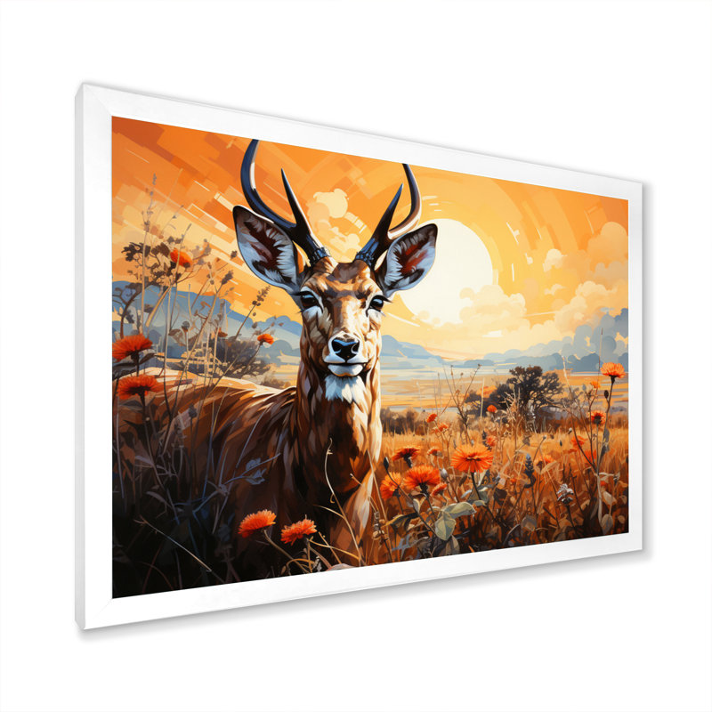 «Bilgin Gazelle Landscape I», reproduction, Cadre simple blanc, H 34 po x l 44 po x P 1,5 po