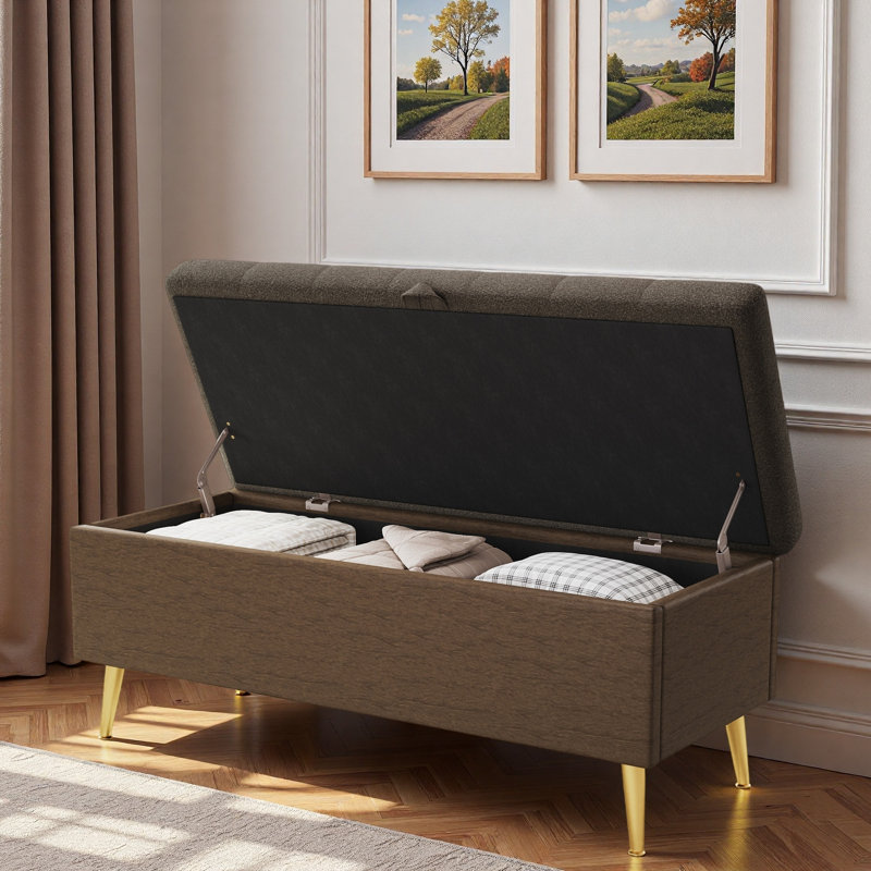 Banc de rangement avec repose-pieds Banc de chambre rembourré avec rangement, Café