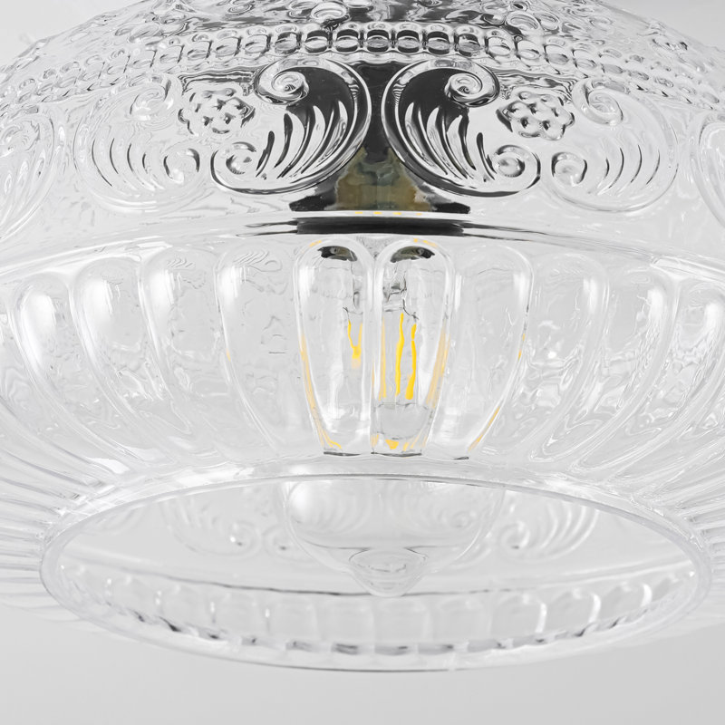 Moncia 1-Light 11" Embossed Glass Semi-Flush Mount Ceiling Light for Hallway Entryway, Matte Black