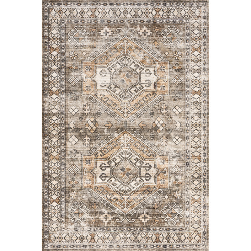 Mae SpinClean Tribal Motif Machine Washable Area Rug, Rectangle 5' x 8'