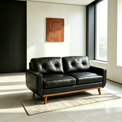 65" Modern Minimalist 2-Seater Loveseat Sofa, Textured Foil Fabric Upholstered Couch with Diamond-Quilted Backrest, Foam-Filled Cushioned Seat & Solid Wood Legs for Living Room, Apartment & Office,Black