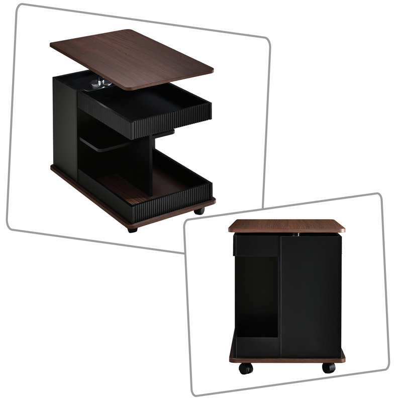 3-in-1 Height Adjustable Rolling Side Table with 360° Rotating Top, Storage End Table with Lockable Wheels and Gas Lift