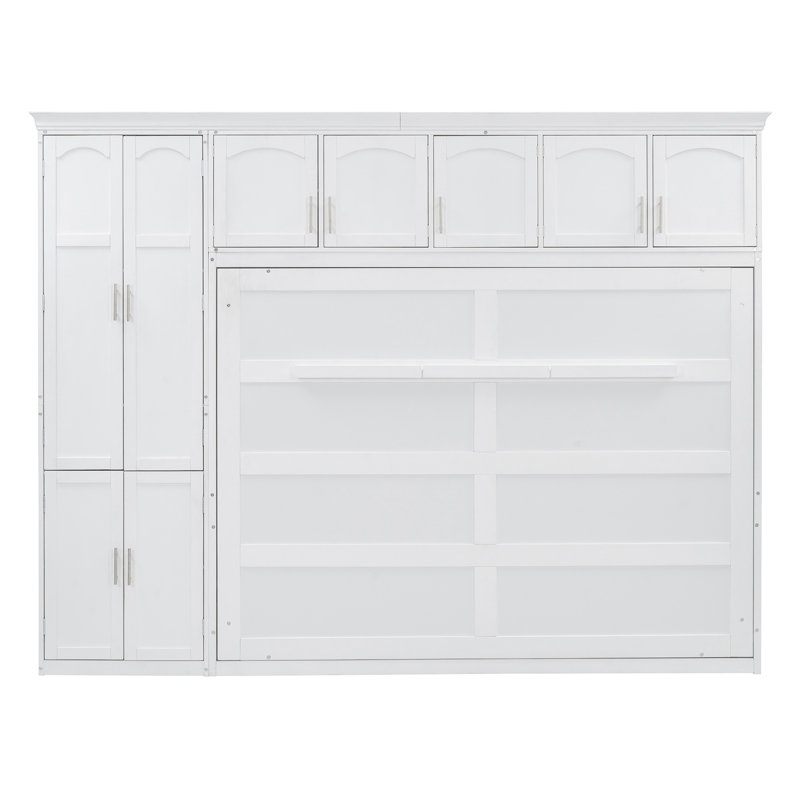Grand lit escamotable mural avec armoires, Blanc