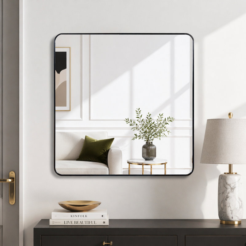 Metal Square Wall Mirror, Black