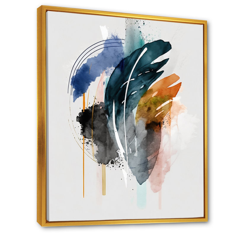 Mouvement feuille de palmier - imprimé, H 32 po x l 16 po x P 1 po, Cadre flottant doré
