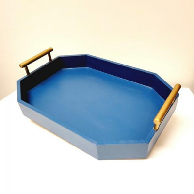 Set Of 2 Blue Wooden Trays With Handles Trays