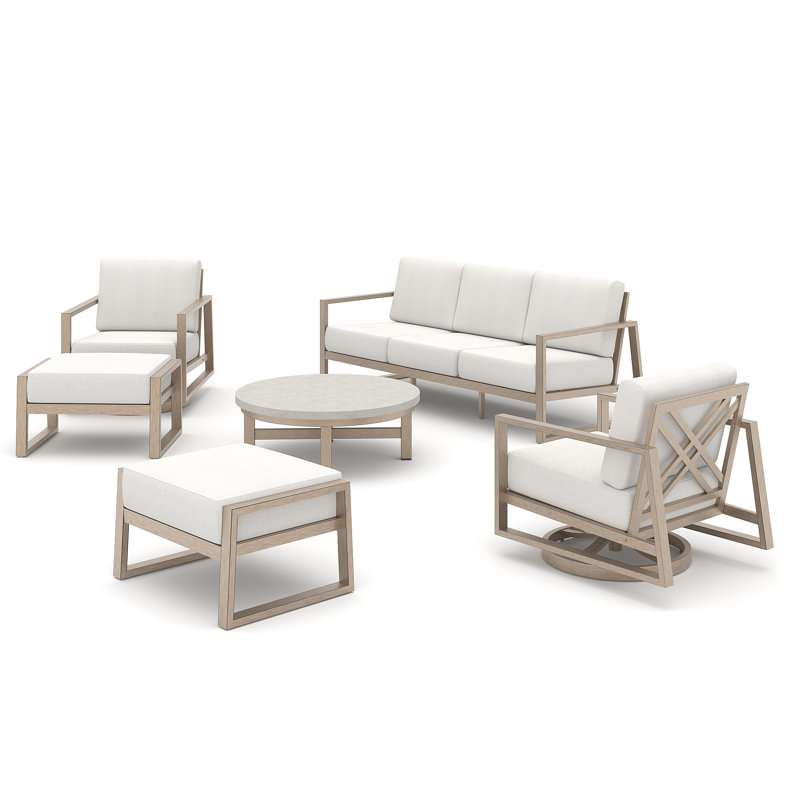 Patio Aluminum 5 Person Swivel Conversation Set With Concrete Table And Ottomans